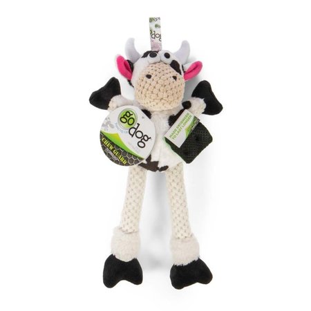 GODOG Checkers Skinny Durable Cow Plush Dog Toy, Small 786306735623